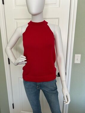 LOFT Bright Red Ribbed Knit Sweater Top